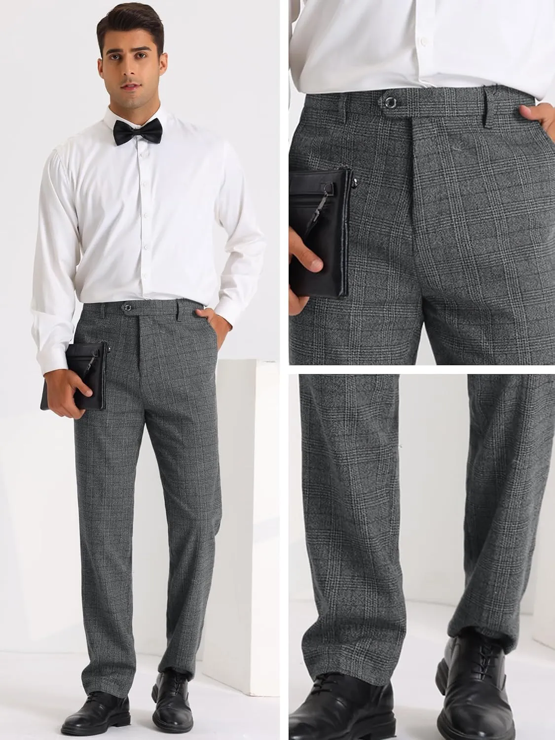 Lars Amadeus Dress Plaid Pants for Men's Slim Fit Tartan Checked Chino Trousers