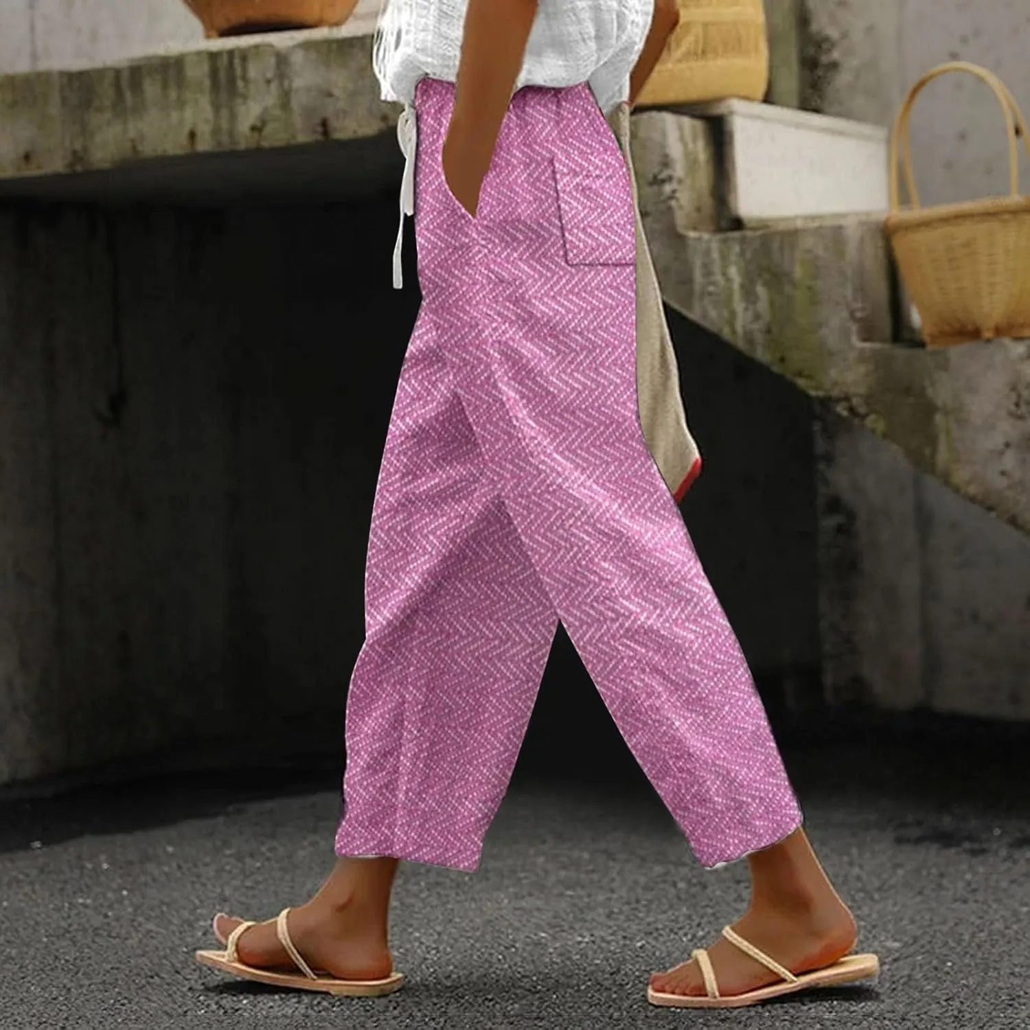 LCMTWX Flowy Linen Pants for Women Pants Capri Pants 2025 Pants with Pockets Wide Leg Cropped Pants Capri Linen Pants for