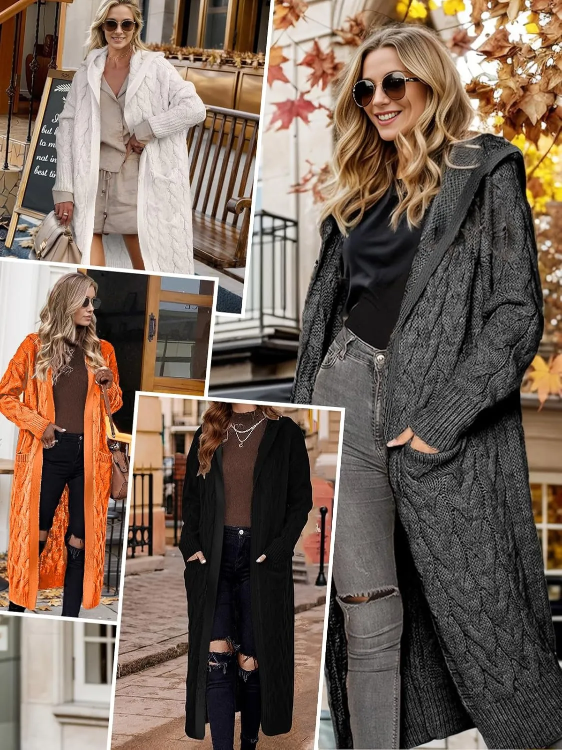 Lightweight Hooded Open Front Cardigan Sweaters for Women Oversized Cable Knit Sweaters Pocketed Trendy Long Cardigans