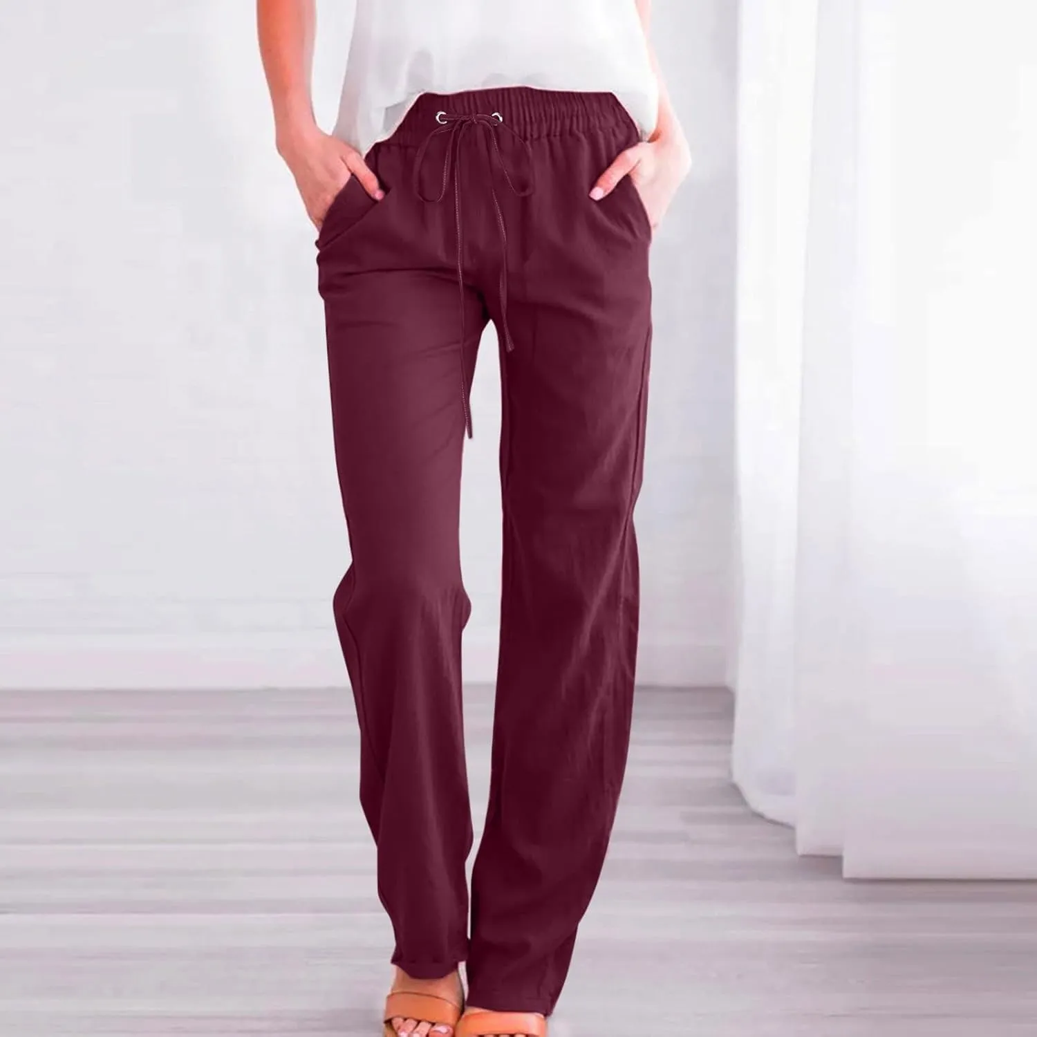 Linen Pants Women Loose Fit Cotton Pants Lightweight Summer Pants Loose Trousers Pants Casual High Waist Pants