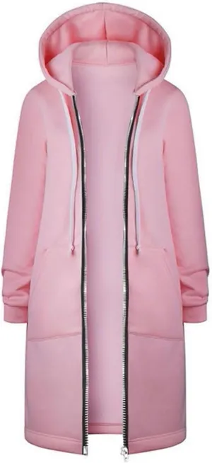 Long Hoodie for Women 2024 Casual Zip Up Drawstring Fleece Sweatshirt Oversized Jackets Coat Lightweight Fall Clothes