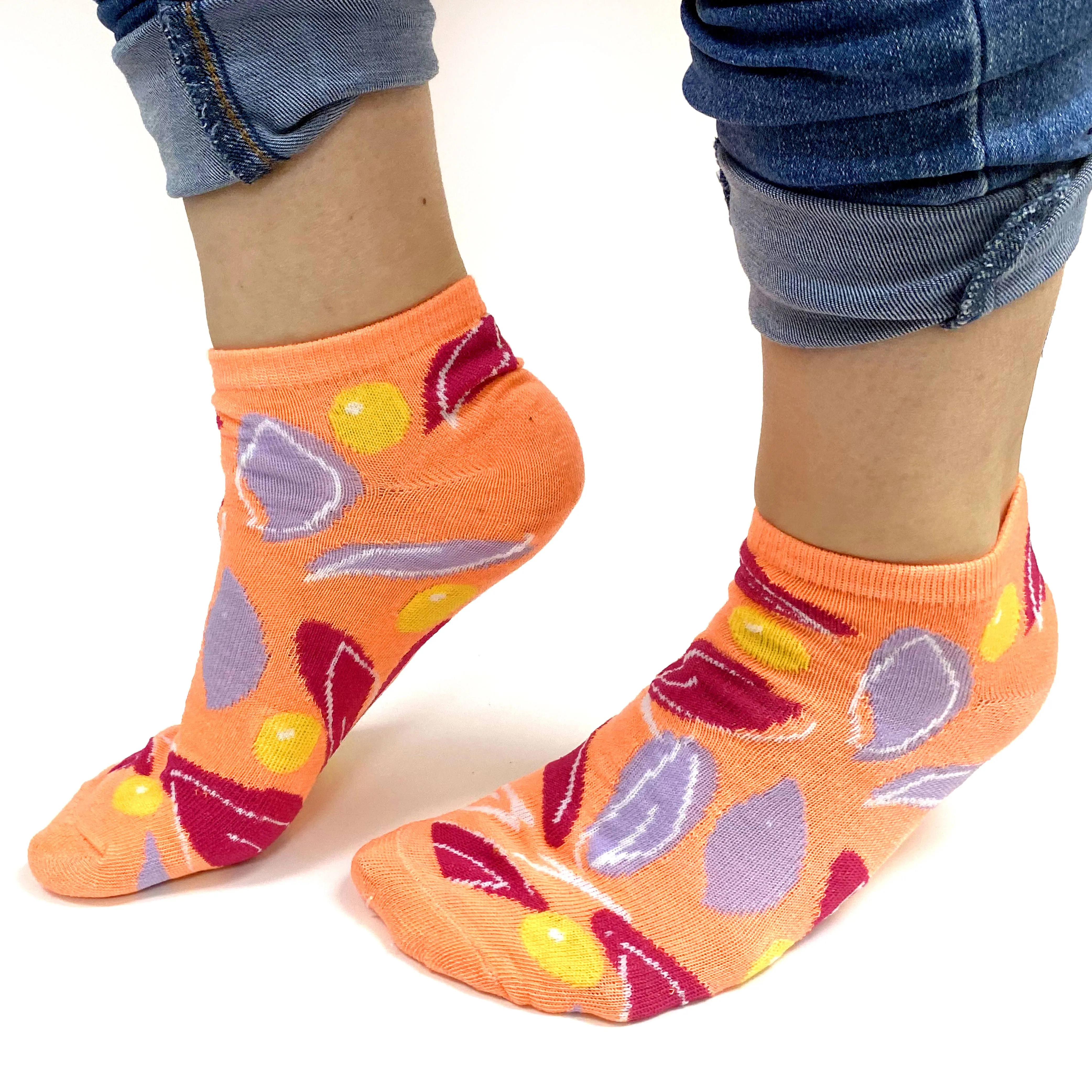 Lot 6 Pairs Women's Socks Girls Ankle Low Cut Size 9-11 Cotton Neon Colorful
