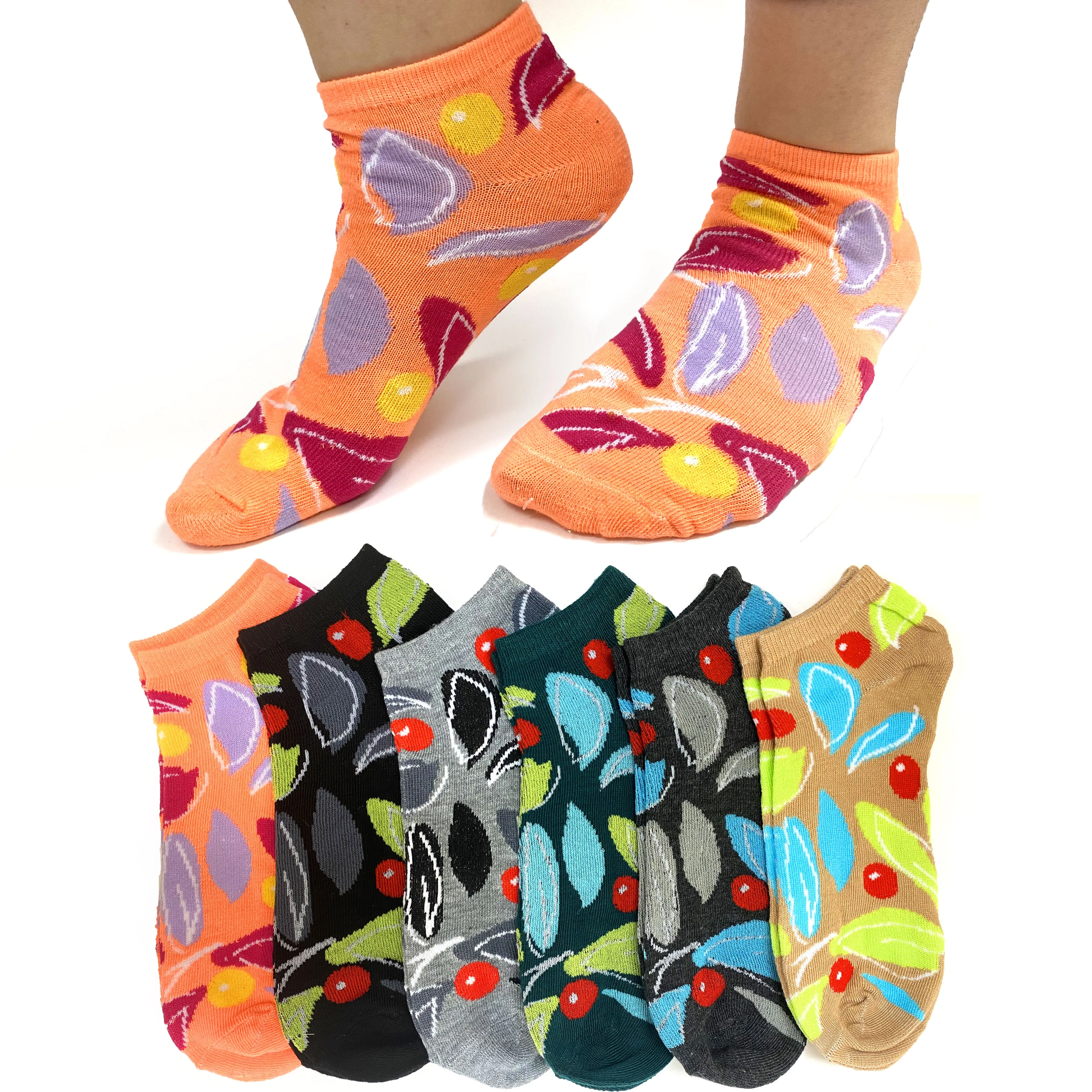 Lot 6 Pairs Women's Socks Girls Ankle Low Cut Size 9-11 Cotton Neon Colorful