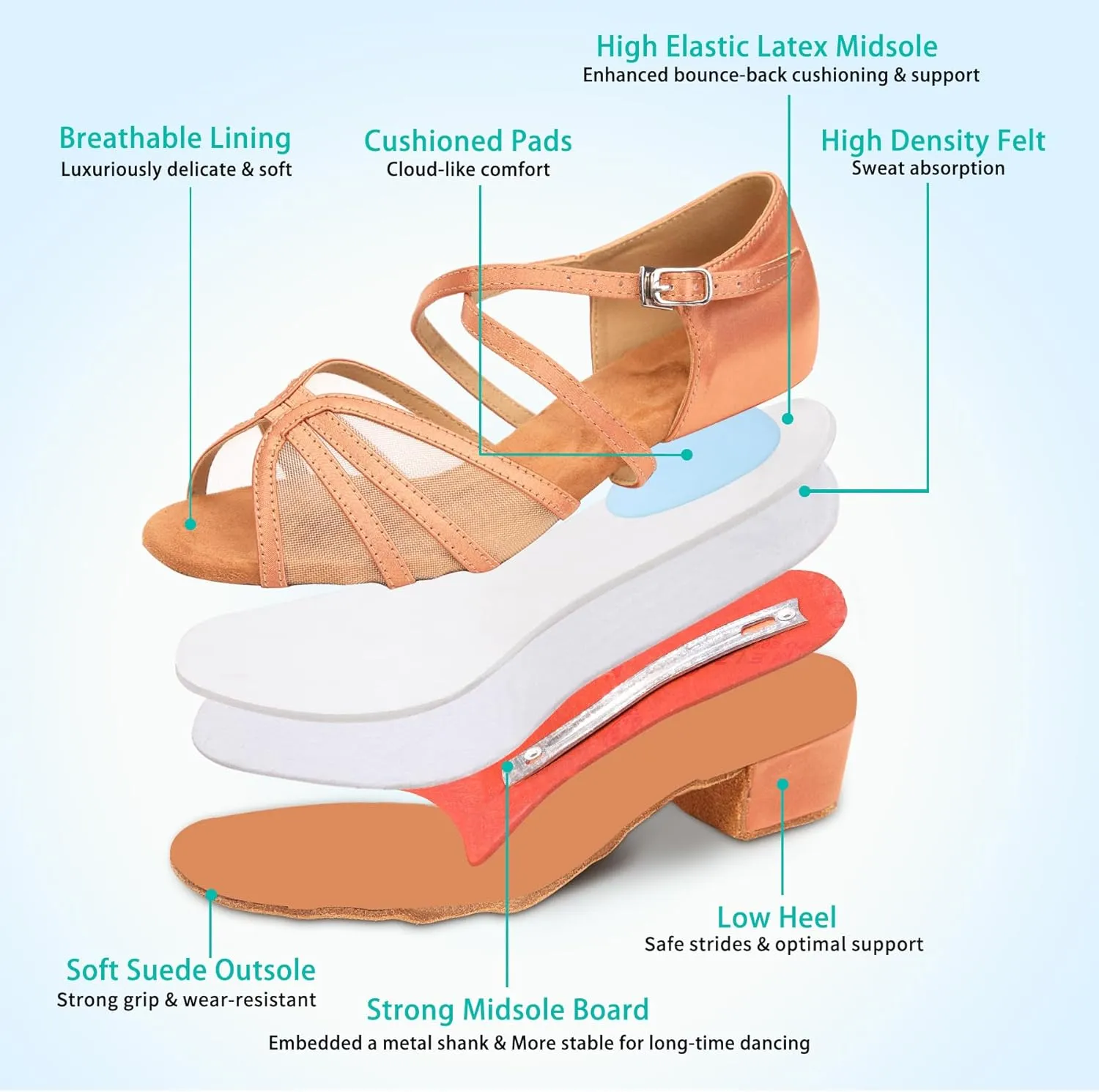 Low Heel Ballroom Dance Shoes Women Latin Salsa Practice Dancing Shoes 1.5 Inch Heel ZB14