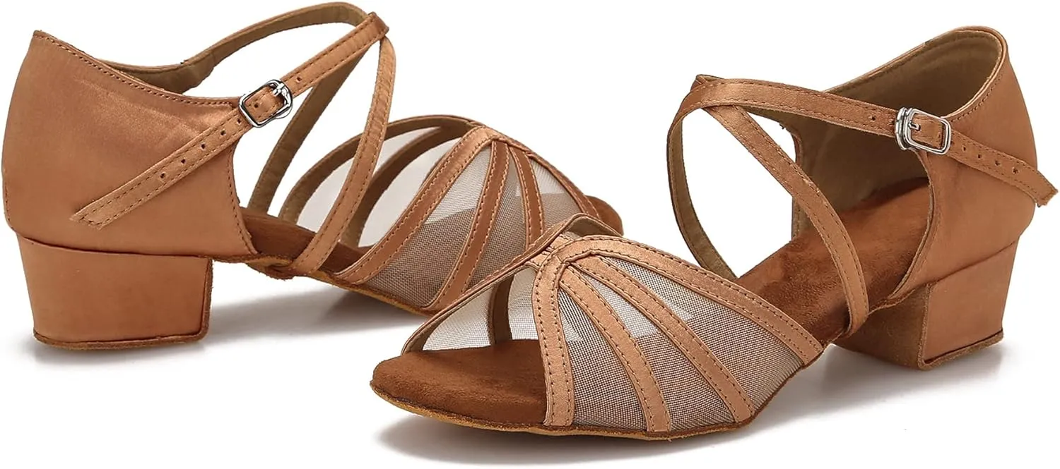 Low Heel Ballroom Dance Shoes Women Latin Salsa Practice Dancing Shoes 1.5 Inch Heel ZB14