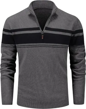 MAGCOMSEN Men's Sweaters 1/4 Zip Cotton Sweater Pullover Polo Sweaters Striped Fall Winter Warm Sweatshirts
