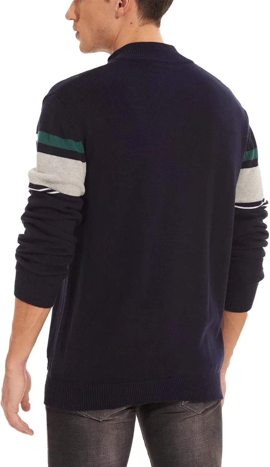 MAGCOMSEN Men's Sweaters 1/4 Zip Cotton Sweater Pullover Polo Sweaters Striped Fall Winter Warm Sweatshirts