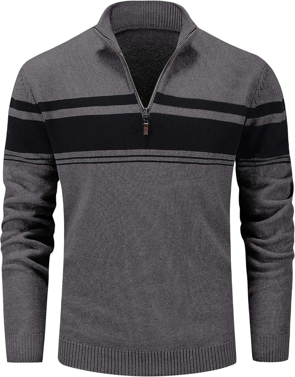 MAGCOMSEN Men's Sweaters 1/4 Zip Cotton Sweater Pullover Polo Sweaters Striped Fall Winter Warm Sweatshirts