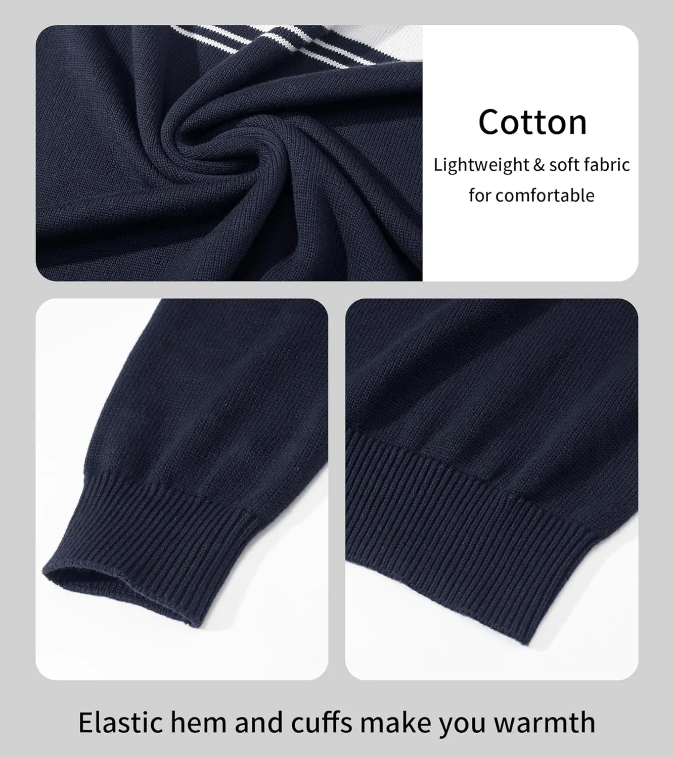 MAGCOMSEN Men's Sweaters 1/4 Zip Cotton Sweater Pullover Polo Sweaters Striped Fall Winter Warm Sweatshirts