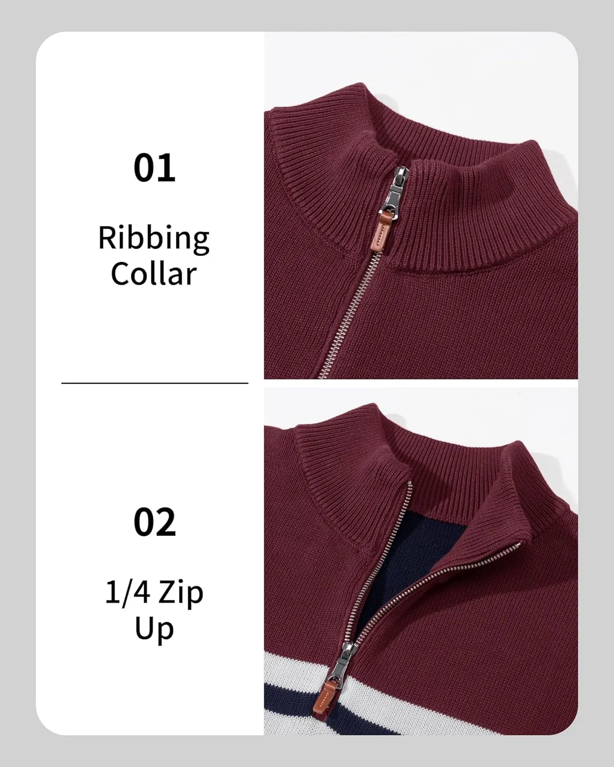 MAGCOMSEN Men's Sweaters 1/4 Zip Cotton Sweater Pullover Polo Sweaters Striped Fall Winter Warm Sweatshirts