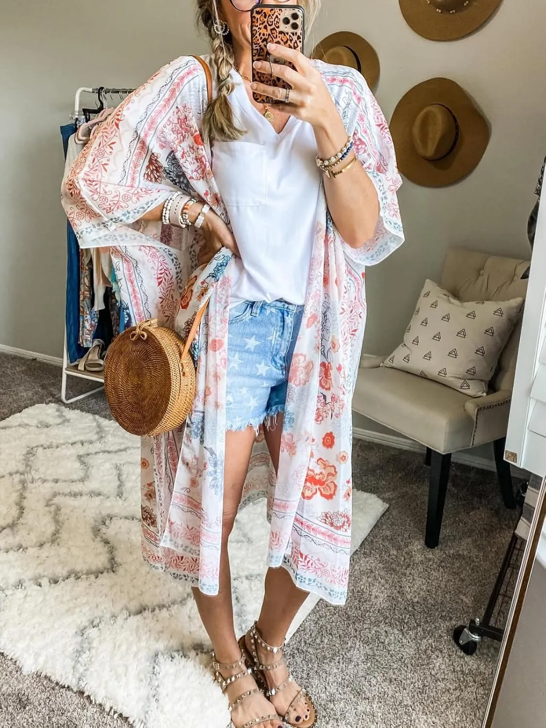 MayBuy Women's Summer Long Flowy Kimono Cardigans Boho Chiffon Beach Cover Up Tops