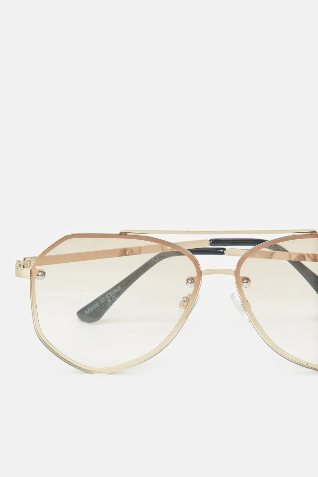 Men Gold Hexagonal Sunglasses