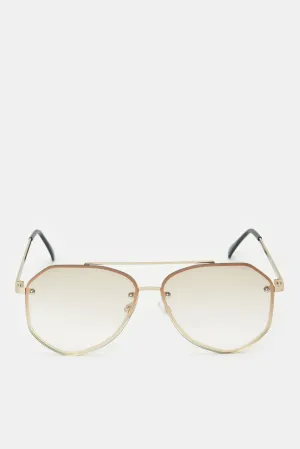 Men Gold Hexagonal Sunglasses