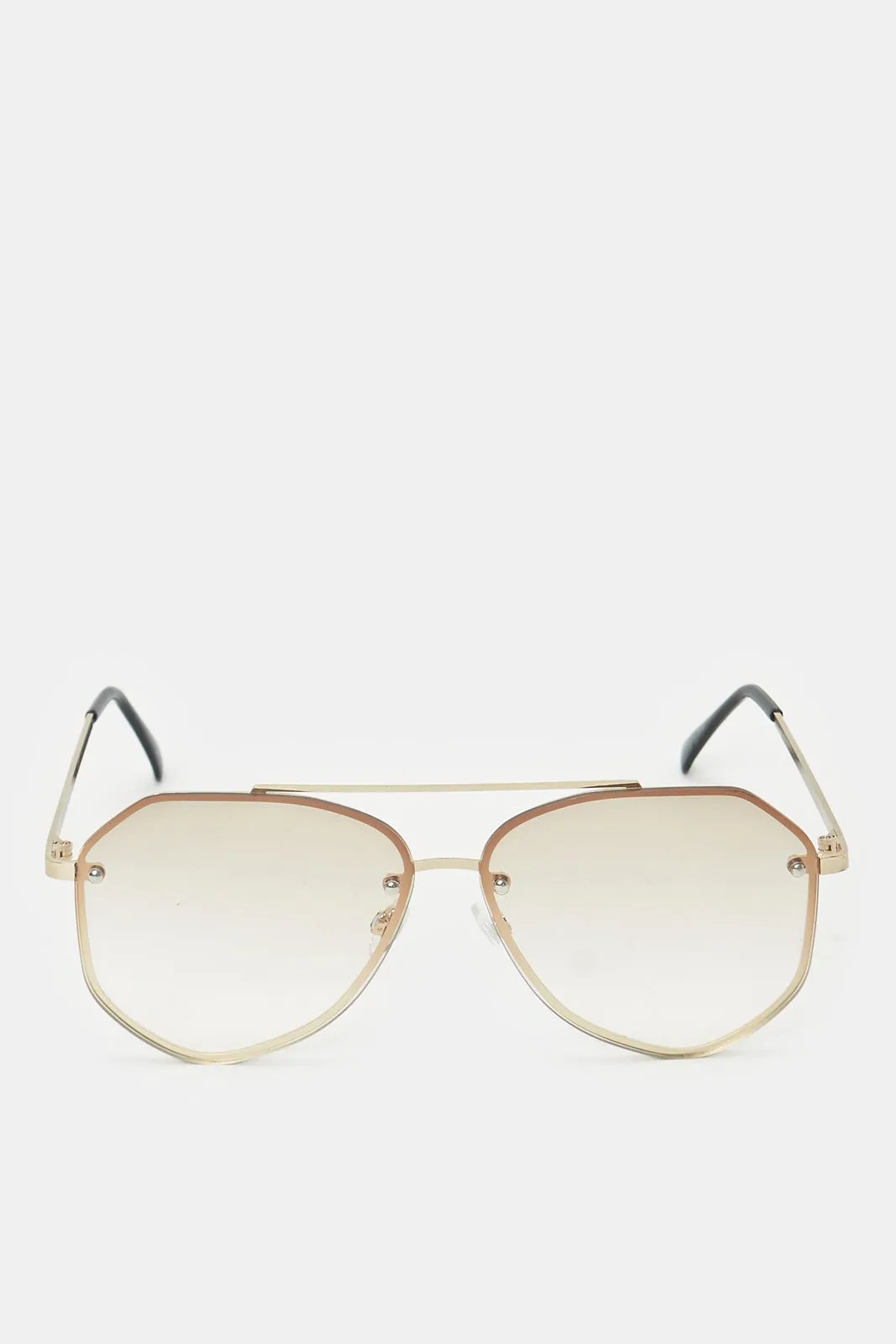 Men Gold Hexagonal Sunglasses