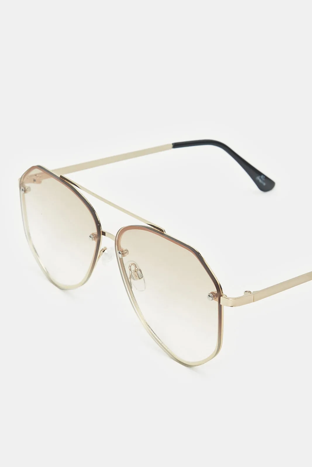Men Gold Hexagonal Sunglasses