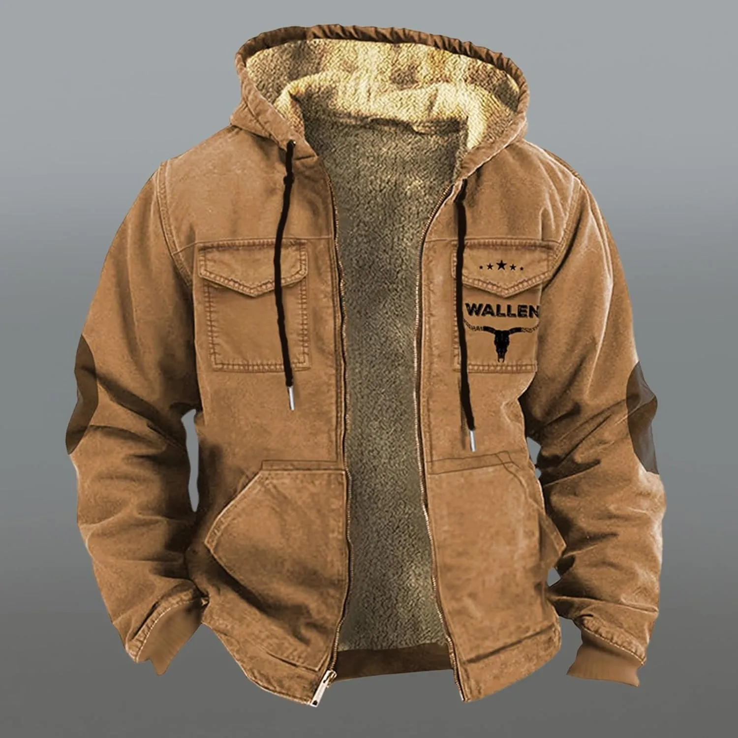 Men's Aztec Western Jackets Winter Warm Thicken Vintage Suede Jackets Men Zip Up Faux Leather Jacket Coats