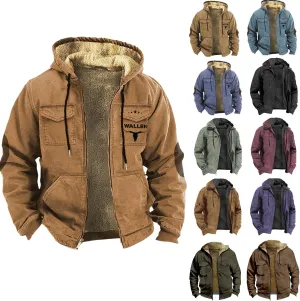 Men's Aztec Western Jackets Winter Warm Thicken Vintage Suede Jackets Men Zip Up Faux Leather Jacket Coats