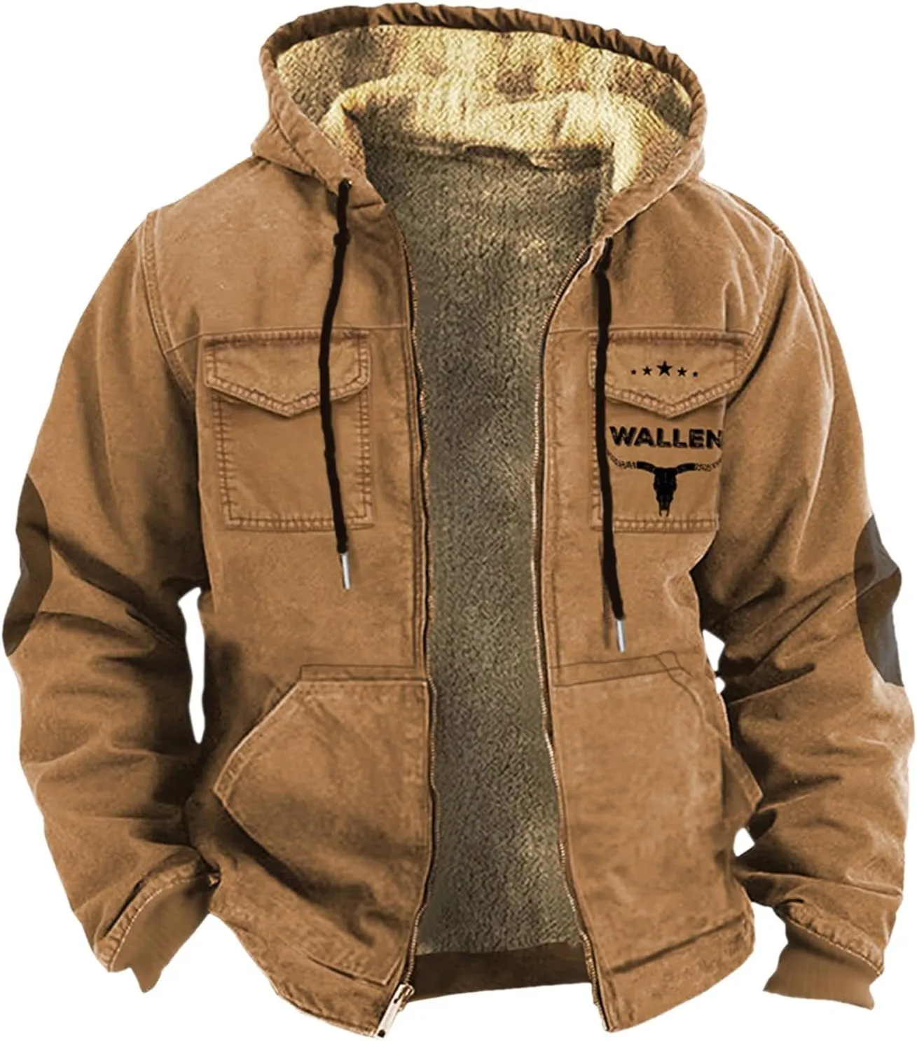 Men's Aztec Western Jackets Winter Warm Thicken Vintage Suede Jackets Men Zip Up Faux Leather Jacket Coats