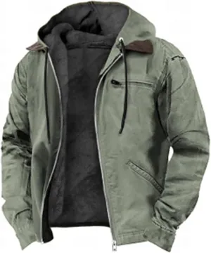 Men's Aztec Western Jackets Winter Warm Thicken Vintage Suede Jackets Men Zip Up Faux Leather Jacket Coats