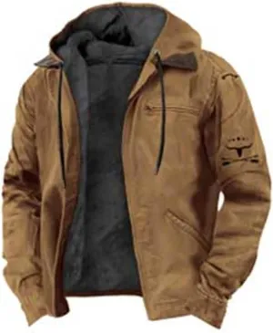 Men's Aztec Western Jackets Winter Warm Thicken Vintage Suede Jackets Men Zip Up Faux Leather Jacket Coats