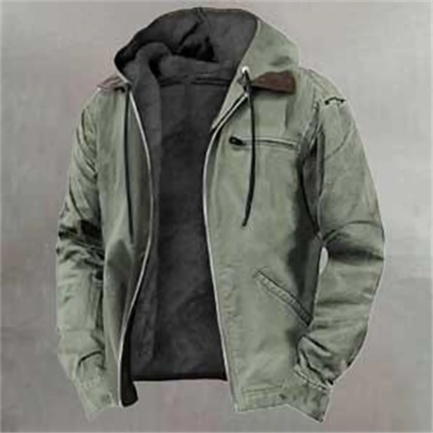 Men's Aztec Western Jackets Winter Warm Thicken Vintage Suede Jackets Men Zip Up Faux Leather Jacket Coats