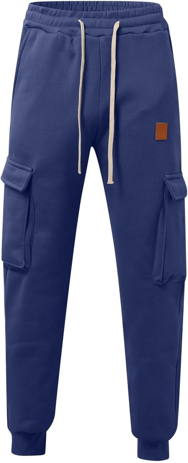 Men's Cargo Pants Casual Linen Drawstring Waist Pant Sweatpant Joggers Loose Beach Walking Running Jogger