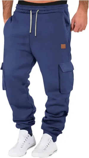 Men's Cargo Pants Casual Linen Drawstring Waist Pant Sweatpant Joggers Loose Beach Walking Running Jogger