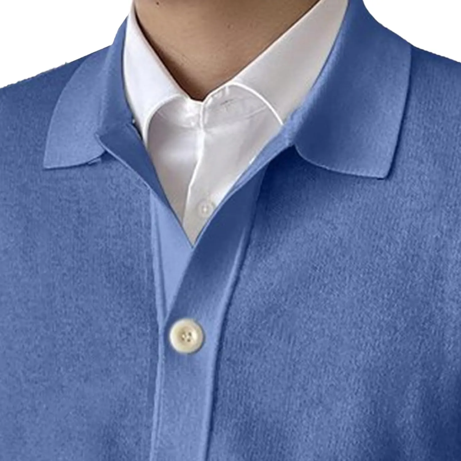 Men's Lapel Cardigan Sweater Knit Polo Long Sleeve Button Cardigans Slim Fit Casual Ribbed Knitted Jacket