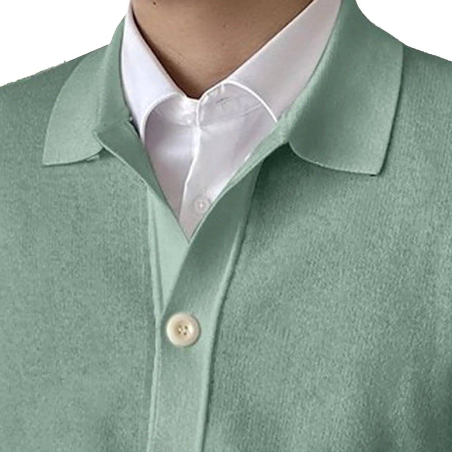Men's Lapel Cardigan Sweater Knit Polo Long Sleeve Button Cardigans Slim Fit Casual Ribbed Knitted Jacket