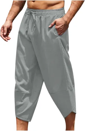 Mens Linen Pants Casual Pants Relaxed-Fit Beach Trousers Summer Yoga Pants Drawstring Elastic Waist Pants