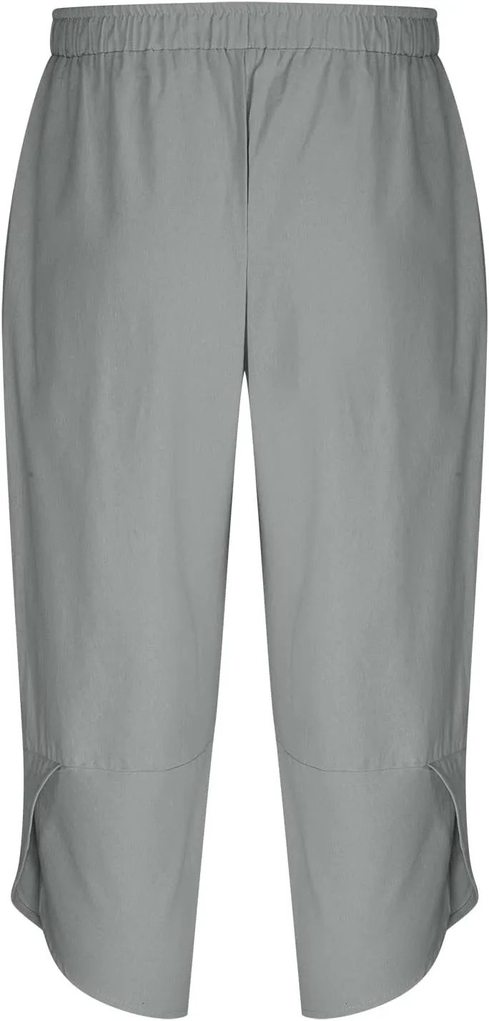 Mens Linen Pants Casual Pants Relaxed-Fit Beach Trousers Summer Yoga Pants Drawstring Elastic Waist Pants