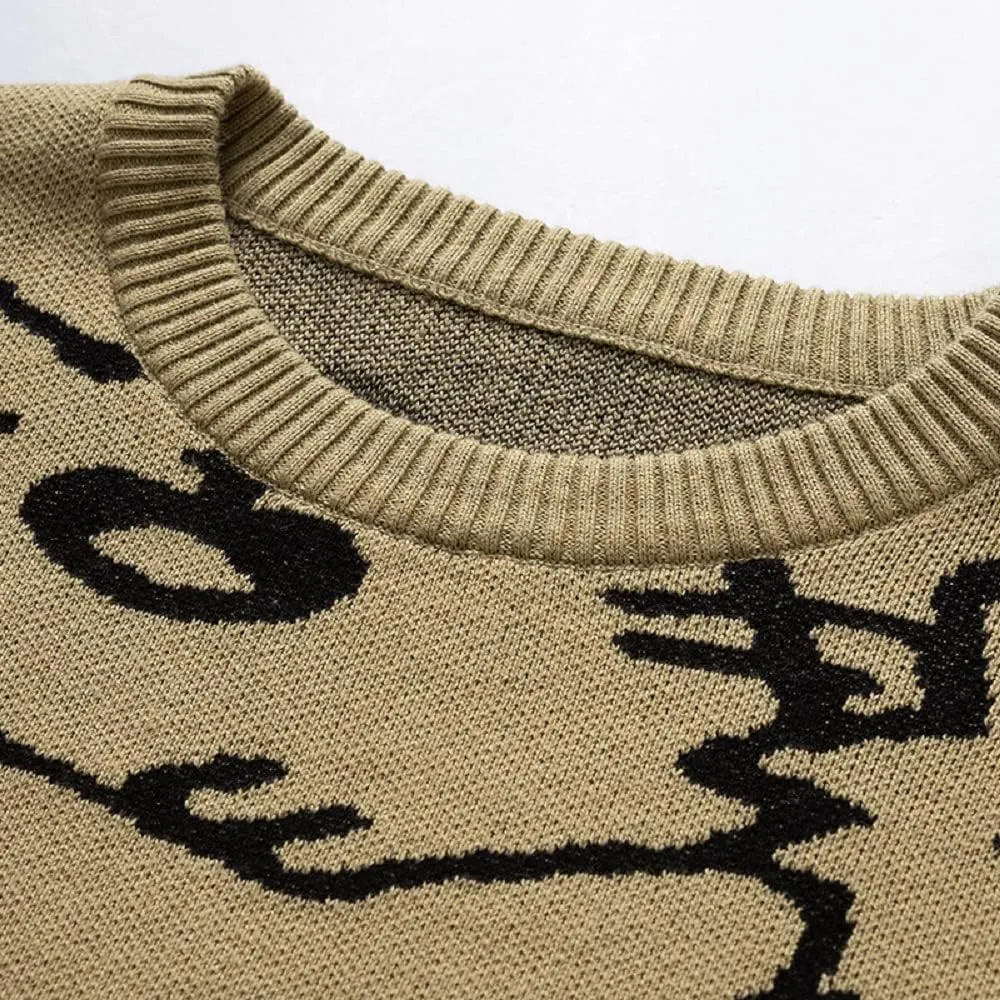 Men's Oversized Cat Sweaters Crewneck Long Sleeve Cotton Cute Pullover Sweaters