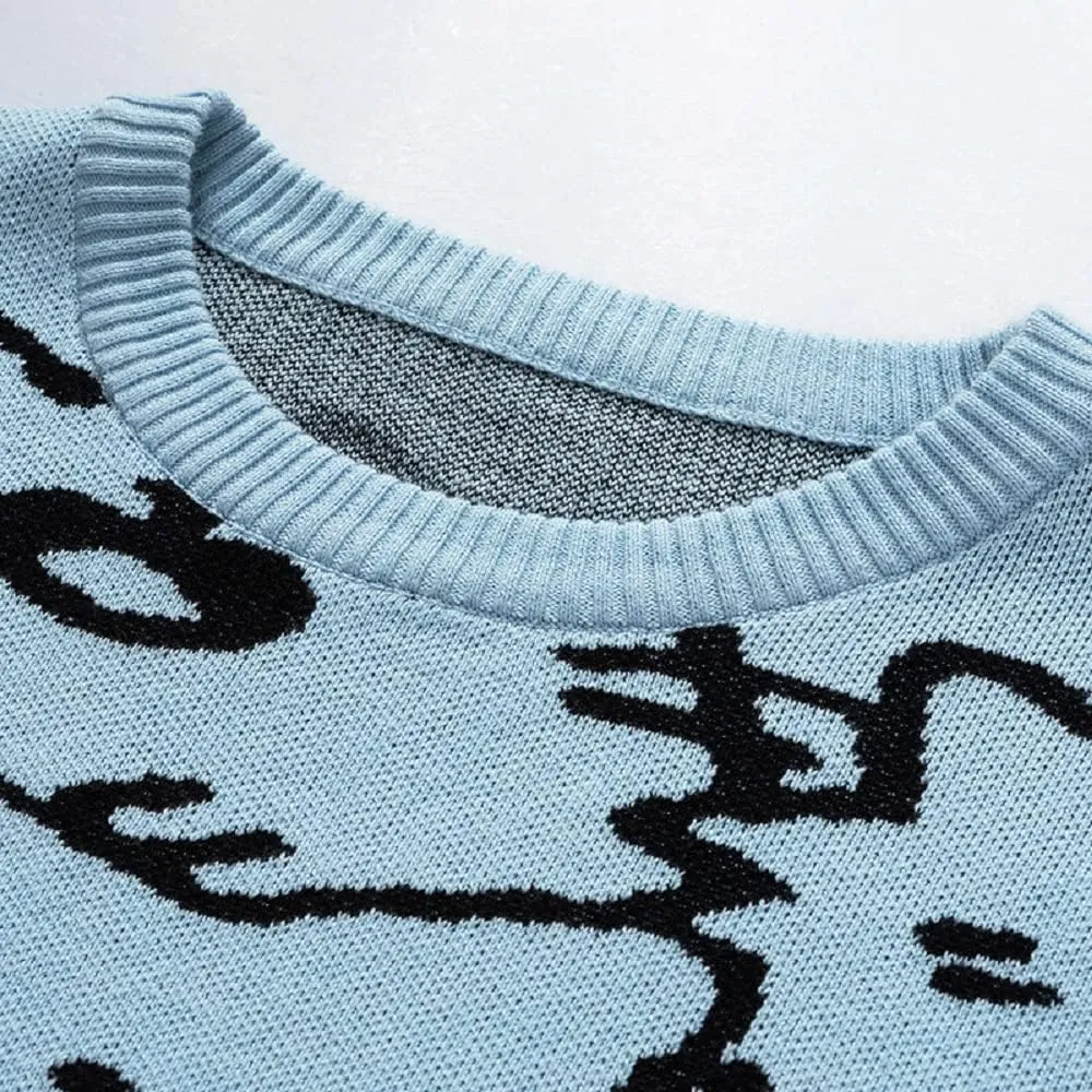 Men's Oversized Cat Sweaters Crewneck Long Sleeve Cotton Cute Pullover Sweaters