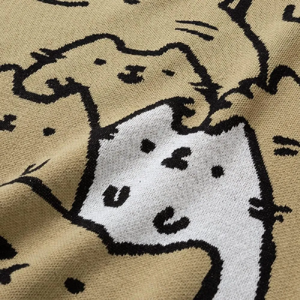 Men's Oversized Cat Sweaters Crewneck Long Sleeve Cotton Cute Pullover Sweaters