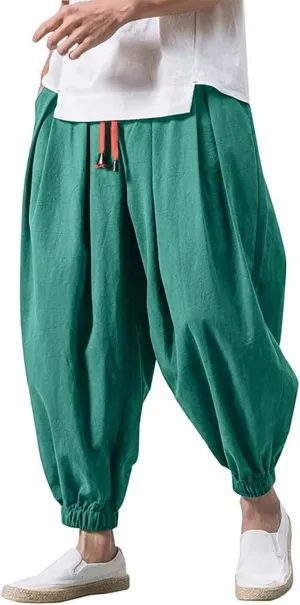 Men's Parachute Pants Harem Pants Baggy Linen Pants Drop Crotch Trousers Drawstring Joggers Hippie Pants Pirate Pants