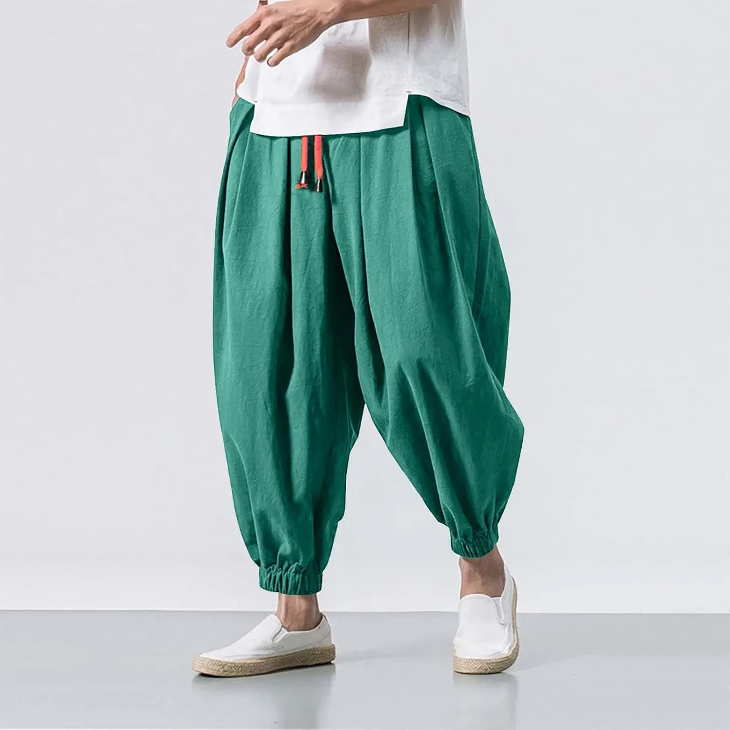 Men's Parachute Pants Harem Pants Baggy Linen Pants Drop Crotch Trousers Drawstring Joggers Hippie Pants Pirate Pants