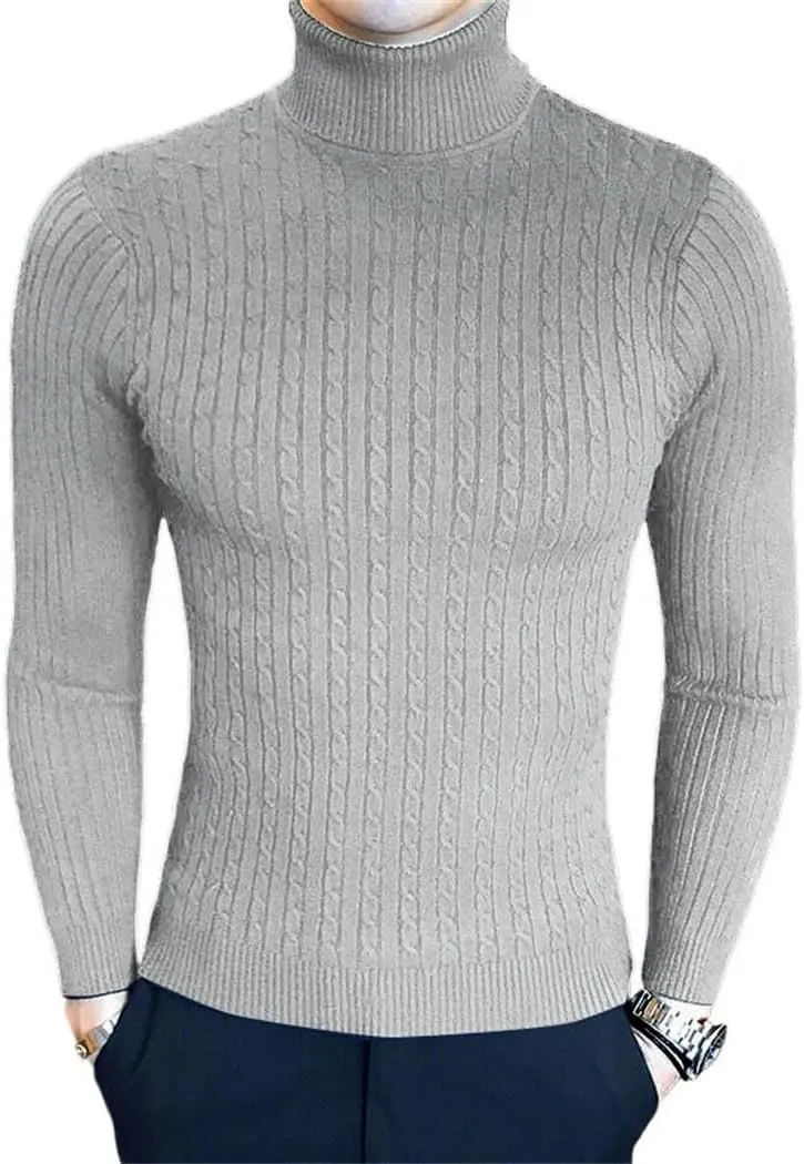 Men's Slim Fit Turtleneck Sweater Casual Twist Patterned Pullover Knitted Sweaters Autumn Outdoor Streetwear Warm Sweaters