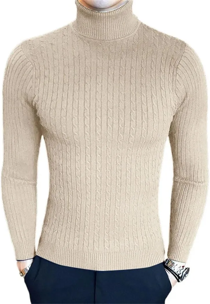 Men's Slim Fit Turtleneck Sweater Casual Twist Patterned Pullover Knitted Sweaters Autumn Outdoor Streetwear Warm Sweaters