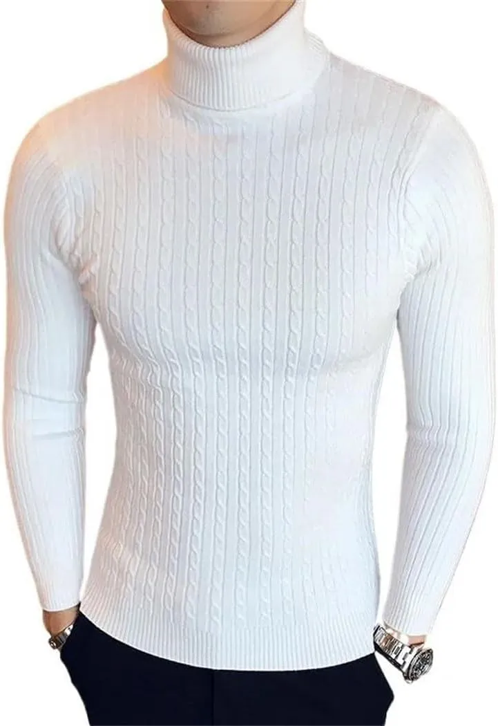 Men's Slim Fit Turtleneck Sweater Casual Twist Patterned Pullover Knitted Sweaters Autumn Outdoor Streetwear Warm Sweaters