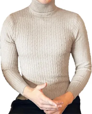 Men's Slim Fit Turtleneck Sweater Casual Twist Patterned Pullover Knitted Sweaters Autumn Outdoor Streetwear Warm Sweaters