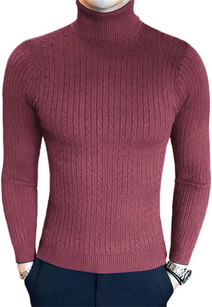 Men's Slim Fit Turtleneck Sweater Casual Twist Patterned Pullover Knitted Sweaters Autumn Outdoor Streetwear Warm Sweaters