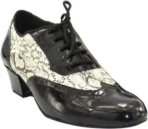 Mens Soft Leather Jazz Shoes Modern Latin Lace-up Closed Toe 4CM Standard Dance Shoes, Black, 12