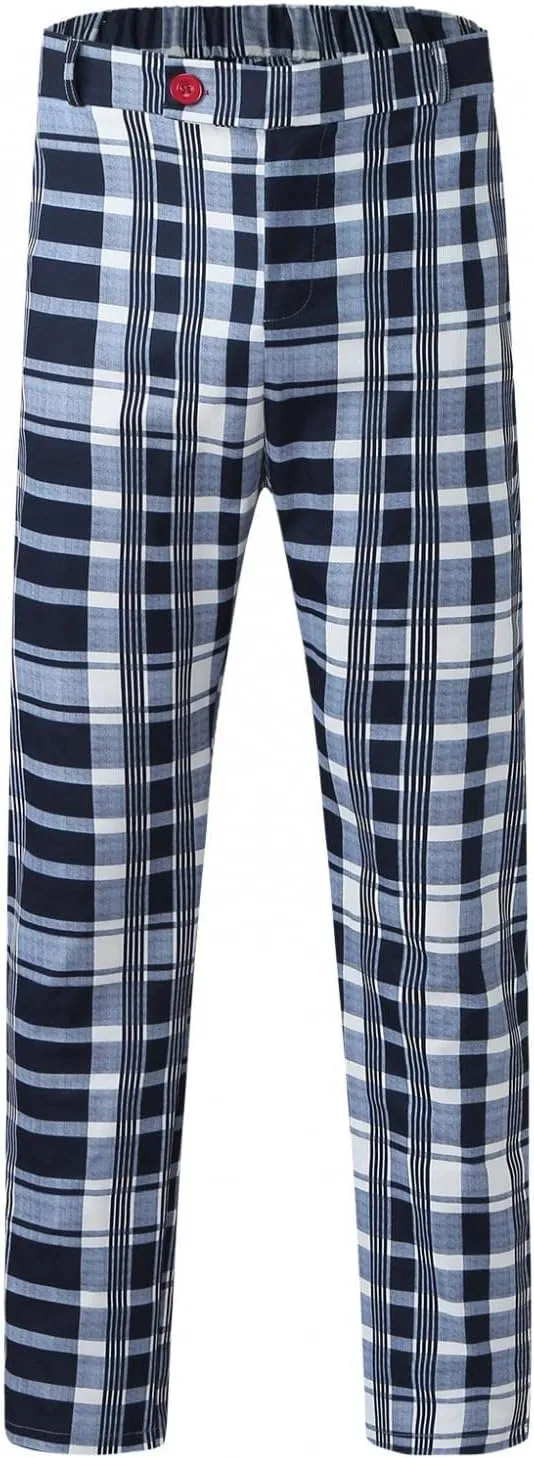 Men's Striped Dress Pants Slim Fit Stretch Checks Pattern Chino Business Trousers Plaid Slant Pocket Tapered Pants S-3XL