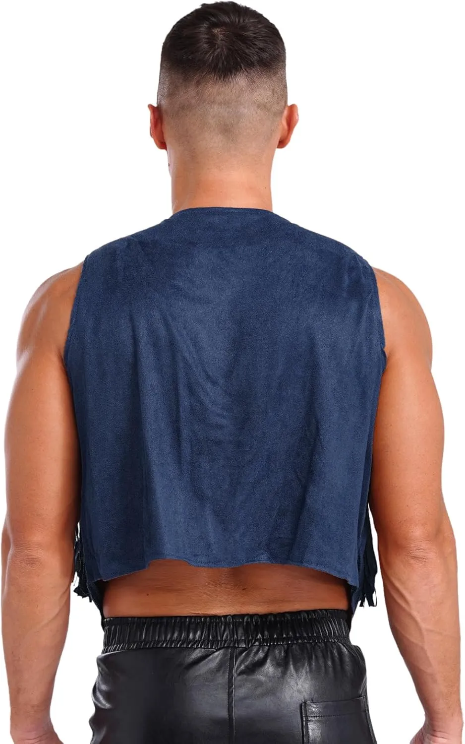 Men's Suede Leather Fringe Vest Vintage Cowboy Style Sleeveless Jacket Slim Fit Waistcoats
