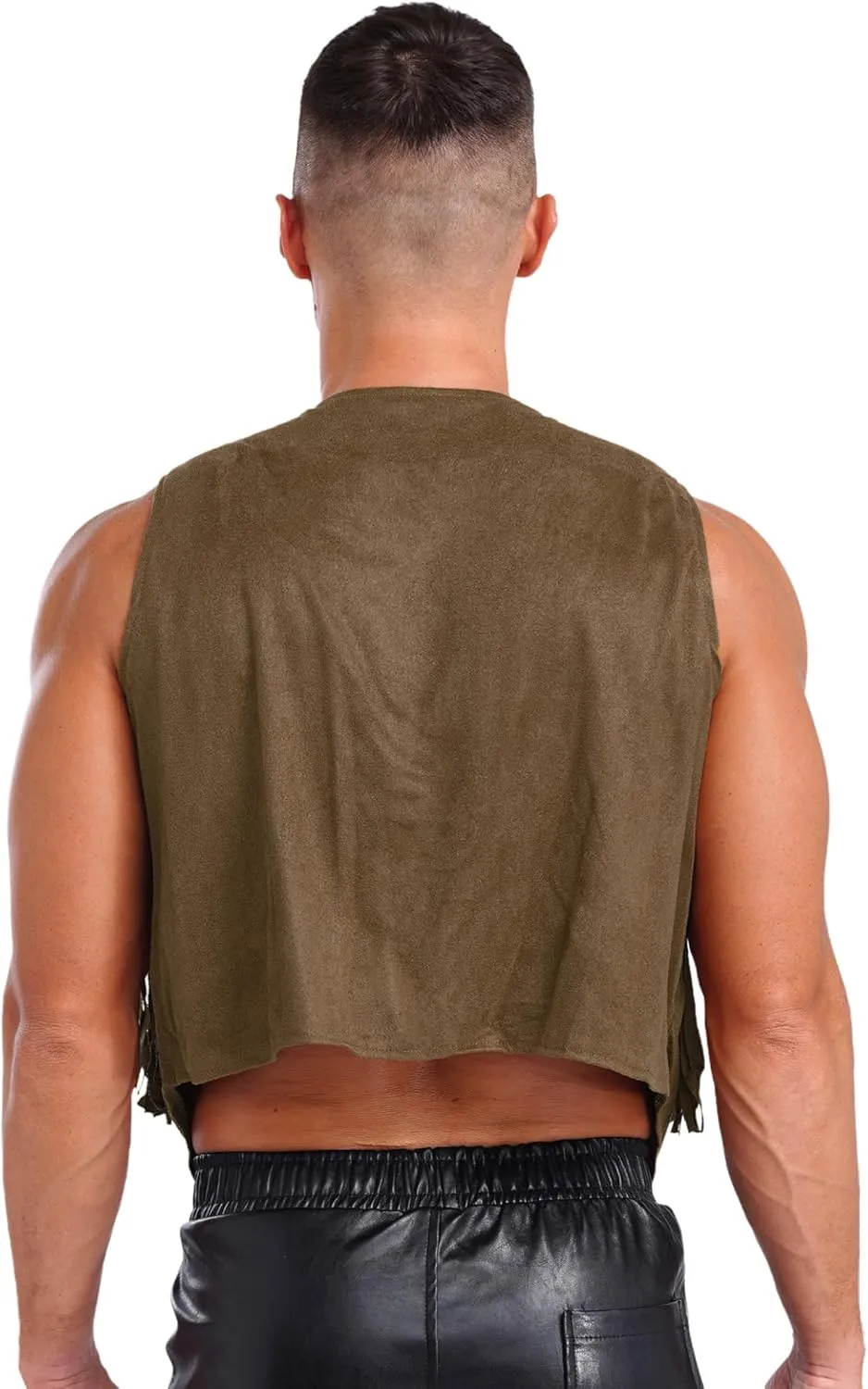 Men's Suede Leather Fringe Vest Vintage Cowboy Style Sleeveless Jacket Slim Fit Waistcoats