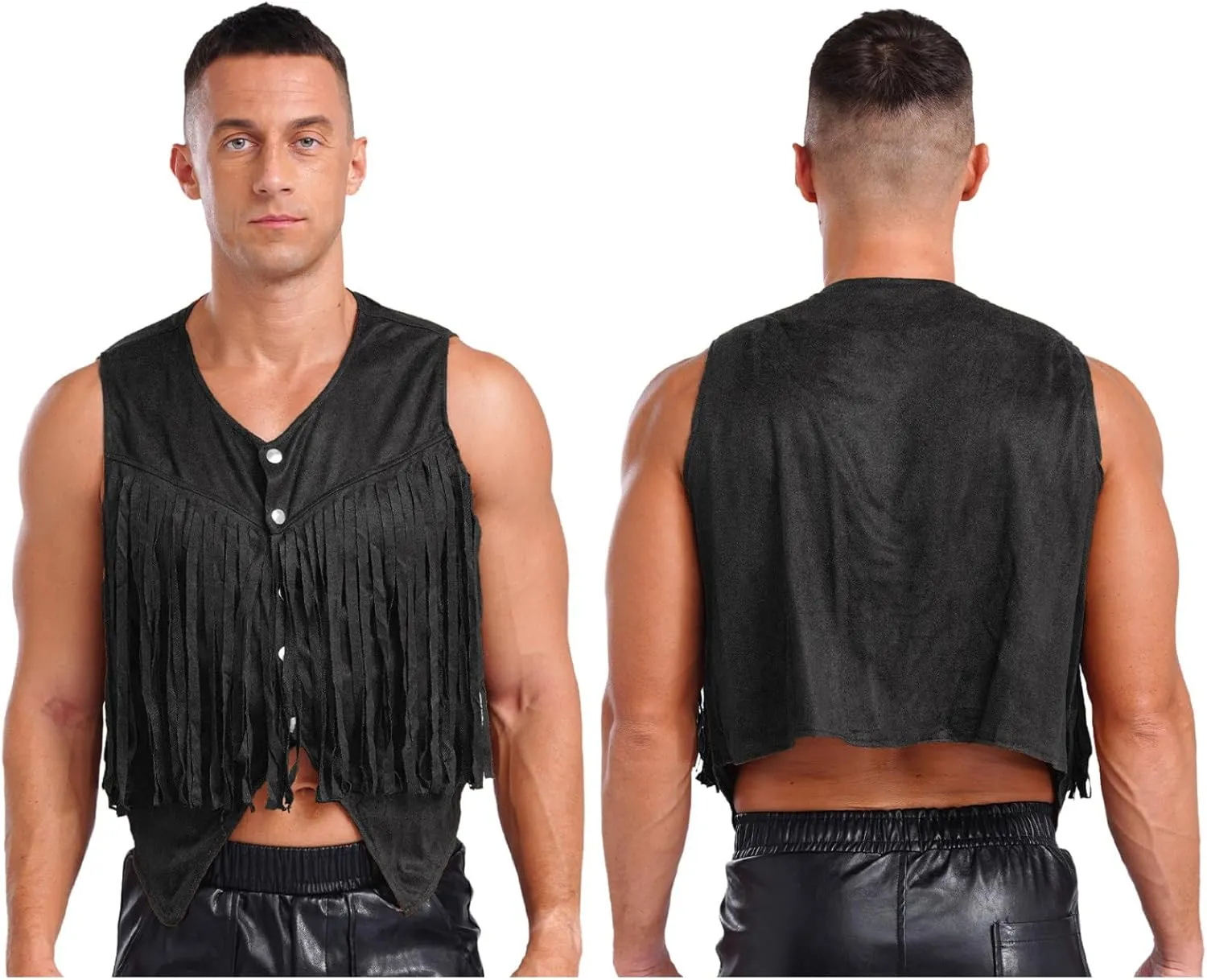 Men's Suede Leather Fringe Vest Vintage Cowboy Style Sleeveless Jacket Slim Fit Waistcoats