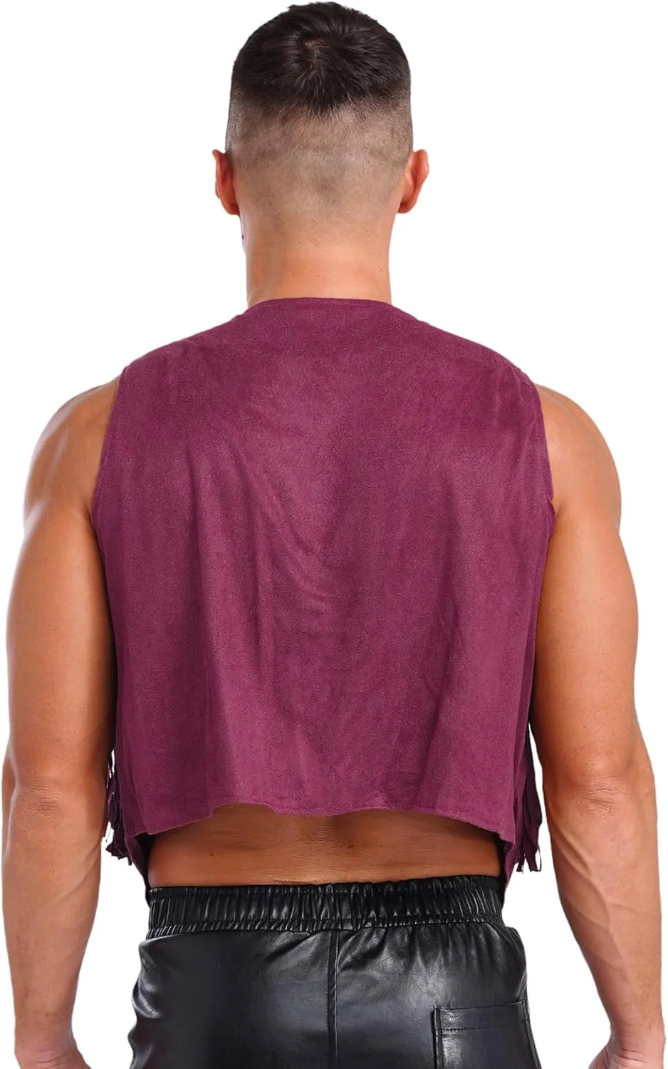 Men's Suede Leather Fringe Vest Vintage Cowboy Style Sleeveless Jacket Slim Fit Waistcoats