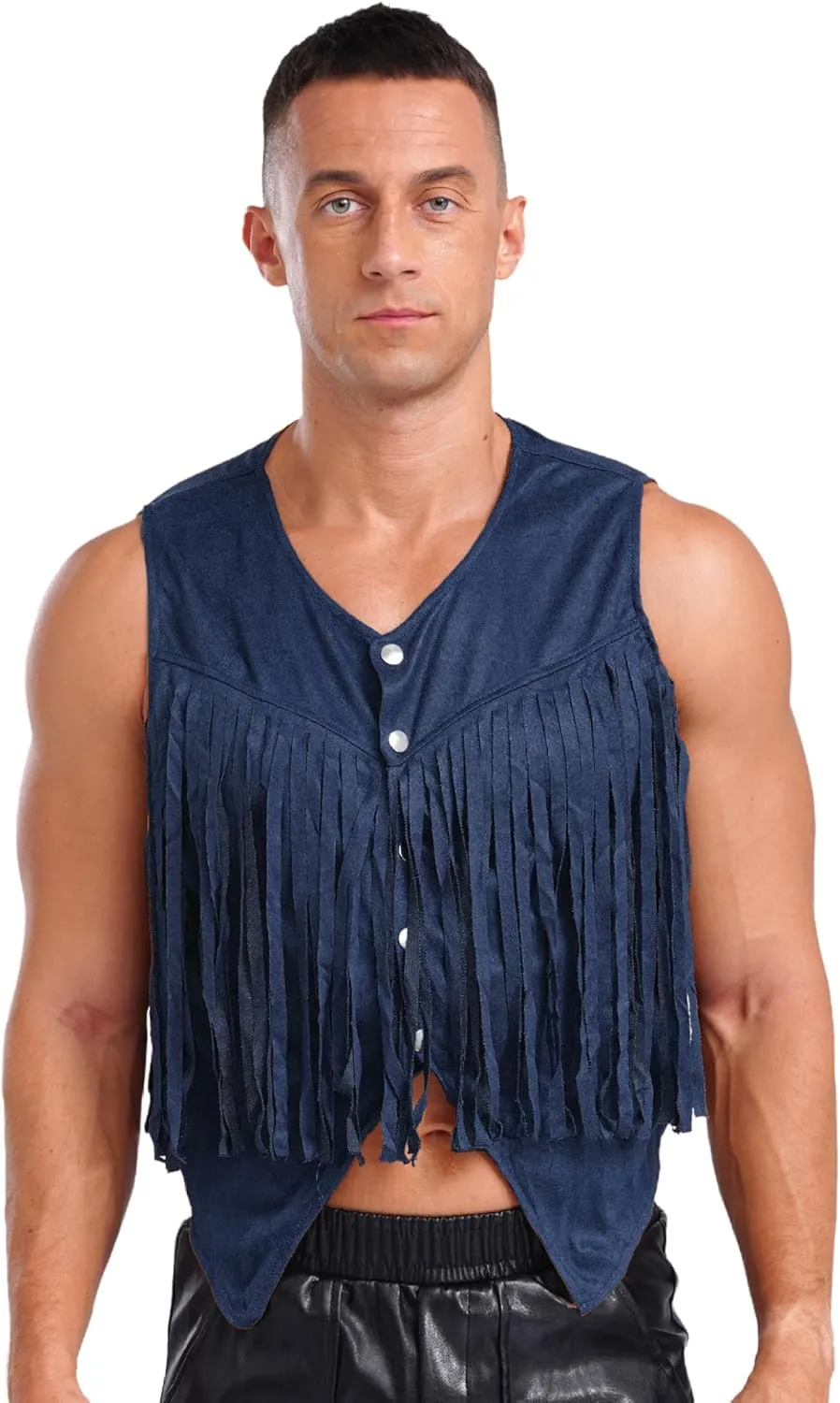 Men's Suede Leather Fringe Vest Vintage Cowboy Style Sleeveless Jacket Slim Fit Waistcoats