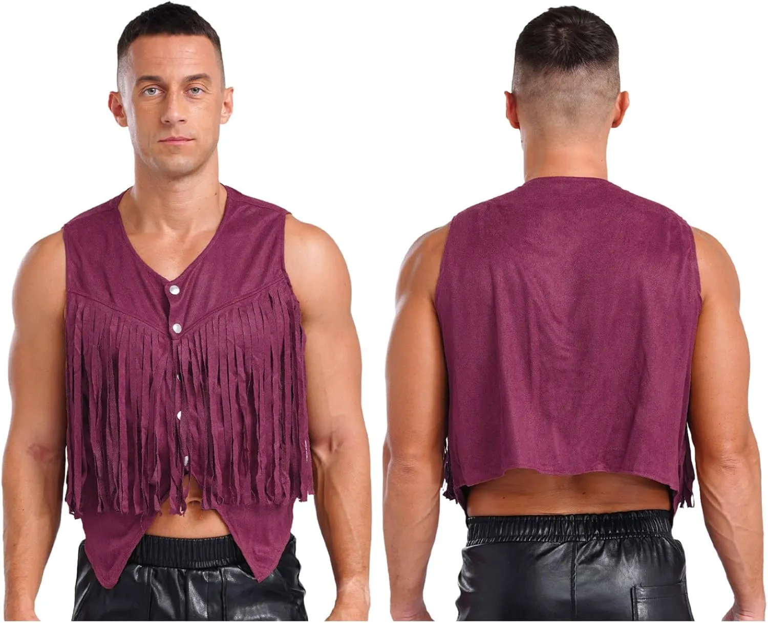 Men's Suede Leather Fringe Vest Vintage Cowboy Style Sleeveless Jacket Slim Fit Waistcoats