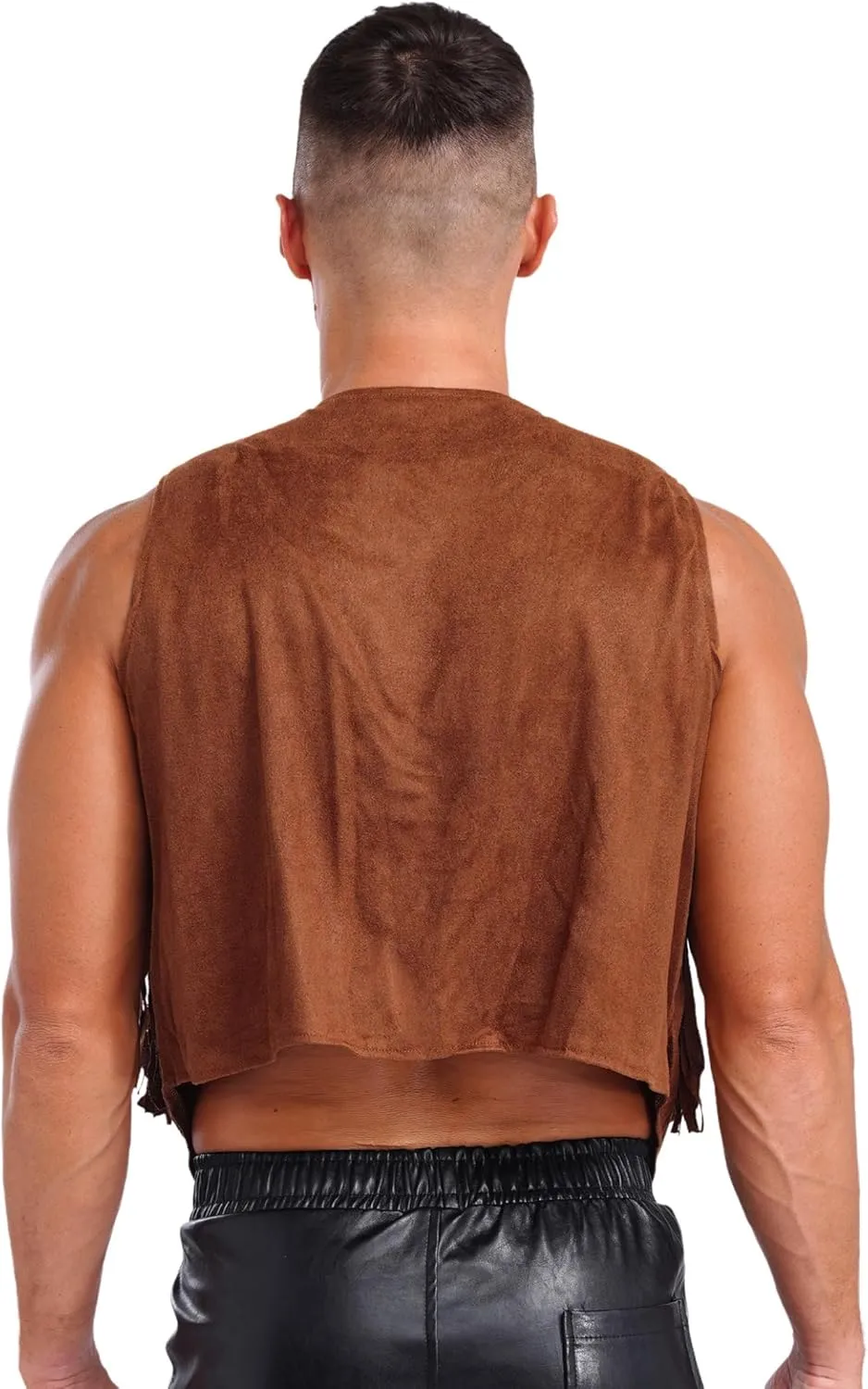 Men's Suede Leather Fringe Vest Vintage Cowboy Style Sleeveless Jacket Slim Fit Waistcoats